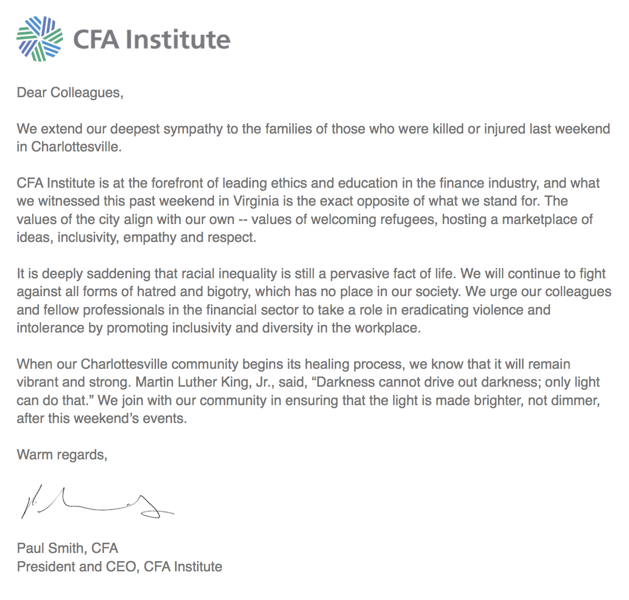 CFA Institute Letter
